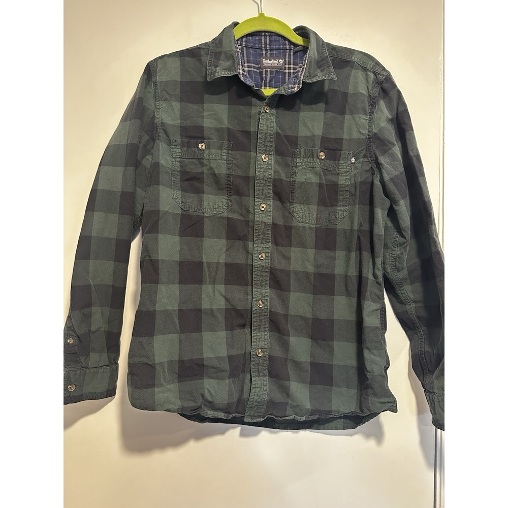 Timberland Grunge Plaid Flannel Button Down Sz:M Green Rugged Cotton A1Q8U